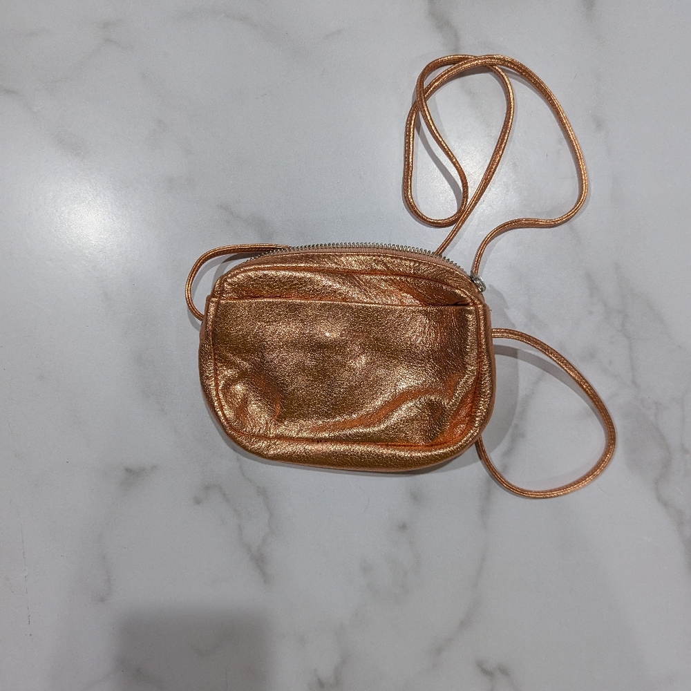 Baggu Metallic Pink Gold Leather Crossbody Bag
